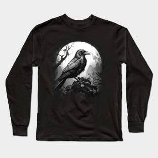 Black Crow in Full Moon Long Sleeve T-Shirt